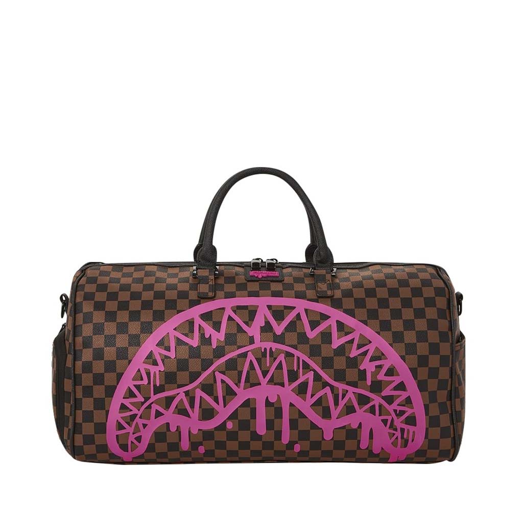 Sprayground Pink Drip Brown Check Duffle